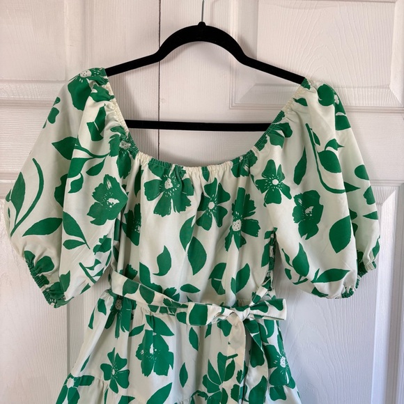 Style House White Green Floral Puff Sleeve Tiered Dress Cottage Peasant S Easter - Picture 3 of 8